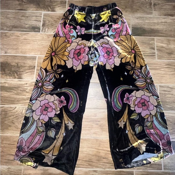Johnny Was Priscilla Easy Velvet Multicolor Floral Wide-Leg Pants - Picture 2 of 4